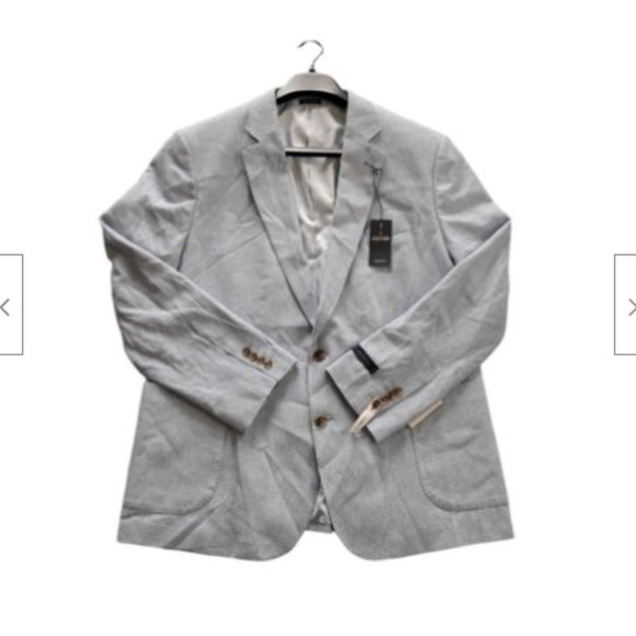 Stafford Classic Fit Sport Jacket Mens Blue Houndstooth Size 48 REG Linen Cotton - Picture 5 of 13